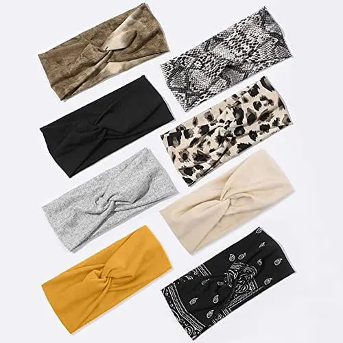 Produktbild: TERSE Stirnbänder Damen Haarreifen Breite Haarbänder Elastische Boho Yoga Twist Haarschmuck Sport Turbane Hairband Mädchen Hair Wrap für Frauen (Boho Stirnband Sets)