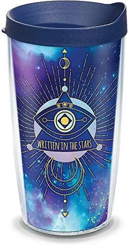 Produktbild: Tervis 1331852 Isolierbecher mit Aufschrift „Eye Writed In Stars“, mit Wickel und marineblauem Reisedeckel, 453 ml, Tritan, transparent marineblauer Deckel 16 oz farblos