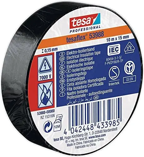 Produktbild: tesa 53988-00000-00 Isolierband 53988 Schwarz (L x B) 10m x 15mm, 1 Stück