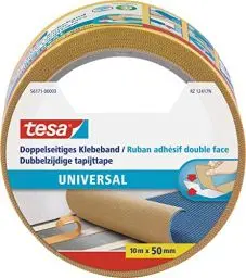 Produktbild: tesa Doppelseitiges Klebeband Universal - Vielseitiges Klebeband für Verpackungen, Deko und Teppiche oder zum Basteln - 10 m x 50 mm