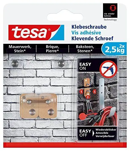 Produktbild: tesa 77902-00000-00 Klebeschraube für Mauerwerk und Stein, Halteleistung, Vierckig, 2.5 kg, 2 Stück