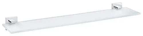 Produktbild: tesa DELUXXE Badablage aus Milchglas, verchromte Halterung - Glasablage zur Wandbefestigung ohne Bohren, inkl. Klebelösung - 600mm x 50mm x 118mm