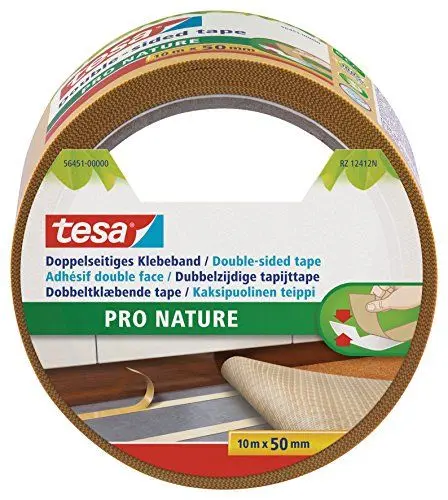 Produktbild: tesa Doppelseitiges Klebeband PRO NATURE - stark und vielseitig, als Verlegeband für Böden sowie zum Basteln geeignet - aus 100% recyceltem Kunststoff - 10 m x 50 mm