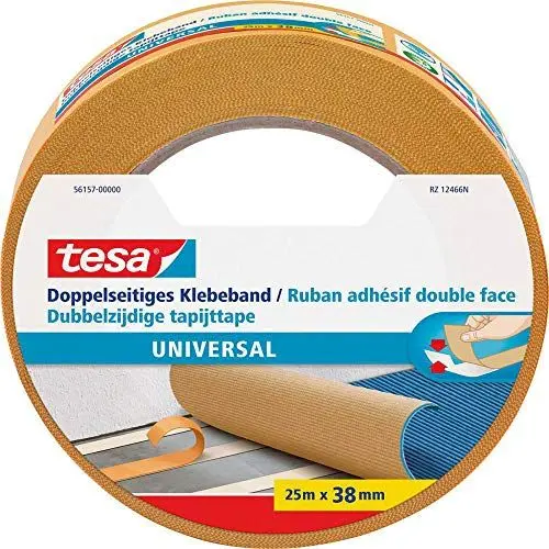 Produktbild: tesa Doppelseitiges Klebeband Universal - Vielseitiges Klebeband für Verpackungen, Deko und Teppiche oder zum Basteln - 25 m x 38 mm