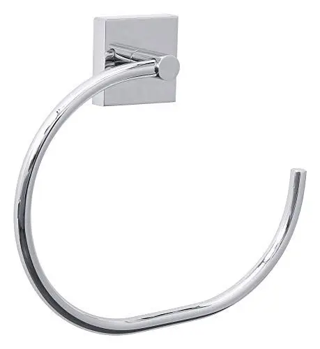 Produktbild: tesa EKKRO Handtuchring, verchromt - Handtuchhalter-Ring oval - zur Wandbefestigung ohne Bohren, inkl. Klebelösung - 195mm x 175mm x 45mm