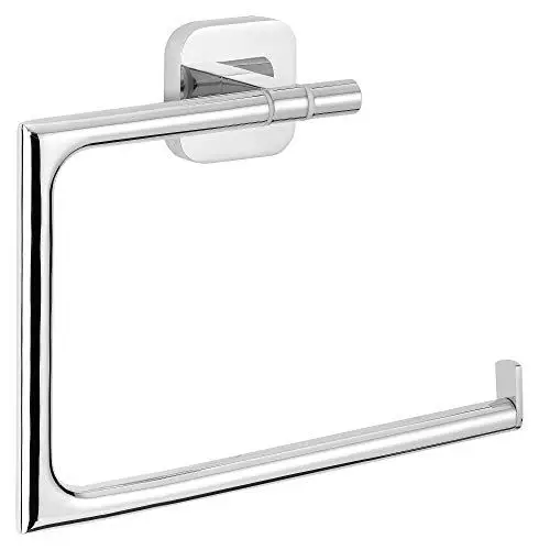 Produktbild: tesa ELEGAANT Handtuchring, verchromt - Handtuchhalter-Ring eckig - zur Wandbefestigung ohne Bohren, inkl. Klebelösung - 185mm x 154mm x 45mm
