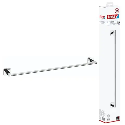 Produktbild: tesa ELEGAANT Handtuchstange, verchromt - Badetuchhalter zur Wandbefestigung ohne Bohren, inkl. Klebelösung -630mm x 50mm x 85mm