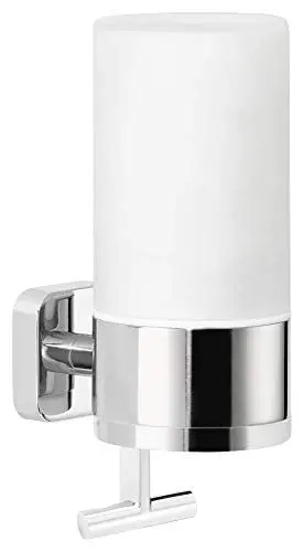 Produktbild: tesa ELEGAANT Seifenspender-Set, Milchglas und verchromtes Metall - Flüssigseifenspender zur Wandbefestigung ohne Bohren, inkl. Klebelösung - 73mm x 192mm x 115mm