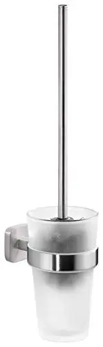 Produktbild: tesa ESTEETIC Toilettenbürsten-Set, verchromt, mit satiniertem Glas - zur Wandbefestigung ohne Bohren, inkl. leistungsstarker Klebelösung - 95mm x 445mm x 137mm