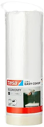 Produktbild: tesa Easy Cover ECONOMY Folie für Malerarbeiten - 2 in 1 Malerfolie zum Abdecken und Kreppband zum Abkleben - 33 m x 140 cm