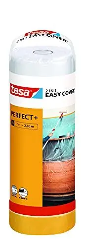 Produktbild: tesa Easy Cover Perfect+ Refill M - 2in1 Malerfolie mit Malerband aus Washi-Papier - zum Abkleben und Abdecken bei Malerarbeiten - 17 m x 2,60 m