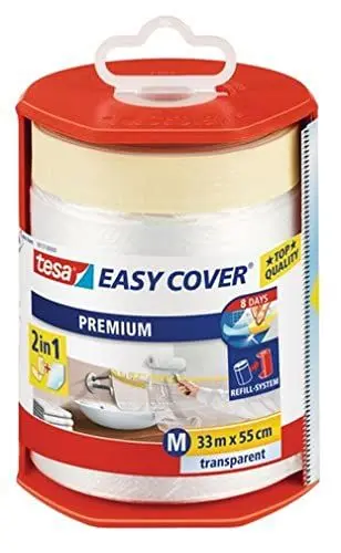 Produktbild: tesa Easy Cover Premium Abdeckfolie für Malerarbeiten - 2 in1 Malerfolie zum Abdecken und Kreppband zum Abkleben - Nachfüllbar, mit Abroller - 33 m x 50 cm