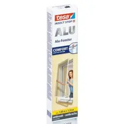 Produktbild: tesa Insect Stop ALU COMFORT Fliegengitter für Fenster - Insektenschutz mit Rahmen aus Aluminium - Fliegen Netz ohne Bohren - Anthrazit, 100 cm x 120 cm