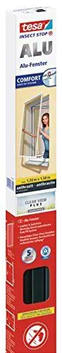 Produktbild: tesa Insect Stop ALU COMFORT Fliegengitter für Fenster - Insektenschutz mit Rahmen aus Aluminium - Fliegen Netz ohne Bohren - Anthrazit, 120 cm x 150 cm