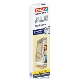 Produktbild: tesa Insect Stop ALU COMFORT Fliegengitter für Fenster - Insektenschutz mit Rahmen aus Aluminium - Fliegen Netz ohne Bohren - Anthrazit, 140 cm x 150 cm