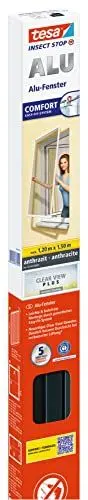 Produktbild: tesa Insect Stop ALU Comfort Fliegengitter für Fenster - Insektenschutz mit Rahmen aus Aluminium - Fliegen Netz ohne Bohren - Weiß, 120 cm x 150 cm