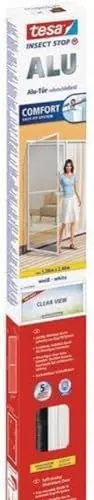 Produktbild: tesa Insect Stop ALU COMFORT Fliegengitter für Türen XL - Insektengitter mit Aluminium-Rahmen & Clear View - Tür Insektenschutz - Weiß, 120 cm x 240 cm