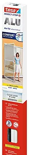 Produktbild: tesa Insect Stop ALU COMFORT Fliegengitter für Türen - Insektengitter mit Aluminium-Rahmen & Clear View - Tür Insektenschutz - Weiß, 100 cm x 220 cm