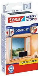 Produktbild: tesa Insect Stop Comfort Fliegengitter für Fenster - Insektenschutz mit Klettband selbstklebend - Fliegen Netz ohne Bohren - anthrazit (durchsichtig), 100 cm x 100 cm