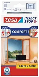 Produktbild: tesa Insect Stop Comfort Fliegengitter für Fenster - Insektenschutz mit Klettband selbstklebend - Fliegen Netz ohne Bohren - anthrazit (durchsichtig), 130 cm x 150 cm