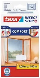 Produktbild: tesa Insect Stop Comfort Fliegengitter für Fenster - Insektenschutz mit Klettband selbstklebend - Fliegen Netz ohne Bohren - weiß (Leichter sichtschutz), 100 cm x 100 cm