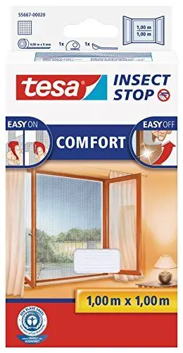 Produktbild: tesa Insect Stop Comfort Fliegengitter für Fenster - Insektenschutz mit Klettband selbstklebend - Fliegen Netz ohne Bohren - weiß (Leichter sichtschutz), 100 cm x 100 cm