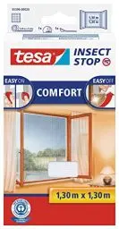 Produktbild: tesa Insect Stop Comfort Fliegengitter für Fenster - Insektenschutz mit Klettband selbstklebend - Fliegen Netz ohne Bohren - weiß (Leichter sichtschutz), 130 cm x 130 cm