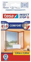 Produktbild: tesa Insect Stop Comfort Fliegengitter für Fenster - Insektenschutz mit Klettband selbstklebend - Fliegen Netz ohne Bohren - weiß (Leichter sichtschutz), 130 cm x 150 cm