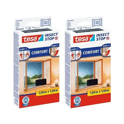 Produktbild: tesa Insect Stop Comfort Fliegengitter für Fenster im 2er Pack- Insektenschutz mit Klettband selbstklebend - 2X Fliegen Netz ohne Bohren - anthrazit (durchsichtig), 100 cm x 100 cm
