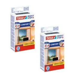 Produktbild: tesa Insect Stop COMFORT Fliegengitter für Fenster im 2er Pack - Insektenschutz mit Klettband selbstklebend - Fliegen Netz ohne Bohren - anthrazit (durchsichtig), 2x 130 cm x 150 cm