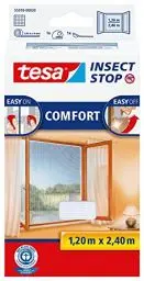 Produktbild: tesa Insect Stop Comfort Fliegengitter für bodentiefe Fenster - Insektenschutz selbstklebend - Fliegen Netz ohne Bohren - weiß (Leichter sichtschutz), 120 cm x 240 cm