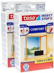 Produktbild: tesa Insect Stop COMFORT Fliegengitter für bodentiefe Fenster im 2er Pack - Insektenschutz selbstklebend - Fliegen Netz ohne Bohren - anthrazit (durchsichtig), 2x 120 cm x 240, 1,2m:2,4m
