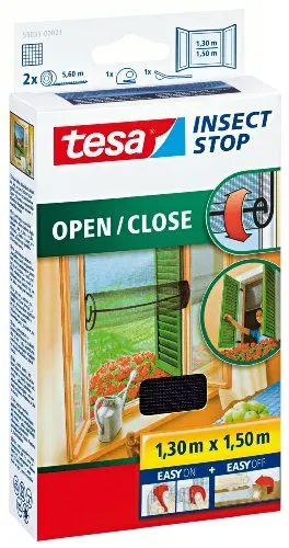 Produktbild: tesa Insect Stop Comfort Open/Close Fliegengitter Fenster zum Öffnen & Schließen - Insektenschutz Rollo selbstklebend - Anthrazit, 130 cm x 150 cm