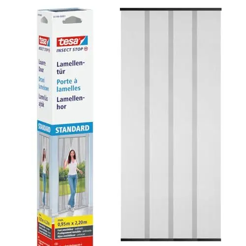 Produktbild: tesa Insect Stop Lamellentür STANDARD Fliegenvorhang - 4-teiliger Insektenschutz Vorhang - Moskitonetz für Türen - ohne Bohren, mit Klettverschluss - 95 x 220 cm - anthrazit