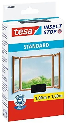 Produktbild: tesa Insect Stop Standard Fliegengitter für Fenster - Insektenschutz zuschneidbar - Mückenschutz ohne Bohren - 1 x Fliegen Netz anthrazit - 100 cm x 100 cm