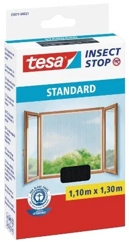 Produktbild: tesa Insect Stop Standard Fliegengitter für Fenster - Insektenschutz zuschneidbar - Mückenschutz ohne Bohren - 1 x Fliegen Netz anthrazit - 110 cm x 130 cm