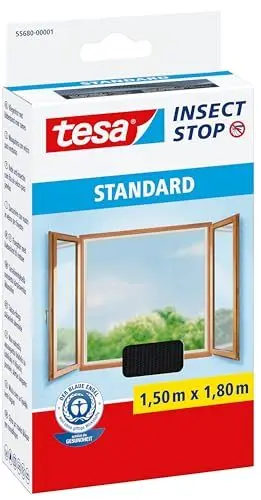 Produktbild: tesa Insect Stop STANDARD Fliegengitter für Fenster - Insektenschutz zuschneidbar - Mückenschutz ohne Bohren - Fliegen Netz anthrazit, 150 cm x 180 cm