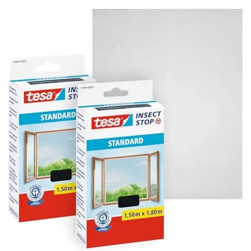 Produktbild: tesa Insect Stop STANDARD Fliegengitter für Fenster im 2er Pack - Insektenschutz zuschneidbar - Mückenschutz ohne Bohren - Fliegen Netz anthrazit, 2x 150 cm x 180, Anthrazit (Durchsichtig), 1,5m:1,8m