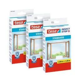 Produktbild: tesa Insect Stop STANDARD Fliegengitter für Fenster im 3er Pack - Insektenschutz zuschneidbar - Mückenschutz ohne Bohren - 3 x Fliegen Netz weiß - 100 cm x 100 cm