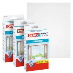 Produktbild: tesa Insect Stop Standard Fliegengitter für Fenster im 3er Pack - Insektenschutz zuschneidbar - Mückenschutz ohne Bohren - 3 x Fliegen Netz weiß - 110 cm x 130 cm