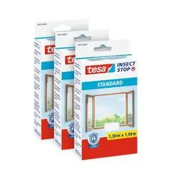 Produktbild: tesa Insect Stop Standard Fliegengitter für Fenster im 3er Pack - Insektenschutz zuschneidbar - Mückenschutz ohne Bohren - 3 x Fliegen Netz weiß - 130 cm x 150 cm