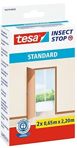 Produktbild: tesa Insect Stop STANDARD Fliegengitter für Türen - 2-tlg Insektenschutz Tür mit Klettband - Fliegen Netz ohne Bohren - Weiß, 2 x 65 cm x 220 cm