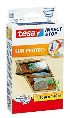 Produktbild: tesa Insect Stop Sun Protect Fliegengitter für Dachfenster - Insektenschutz mit Blend- & Sonnenschutz für Dach-Fenster - Fliegen Netz 120 cm x 140 cm