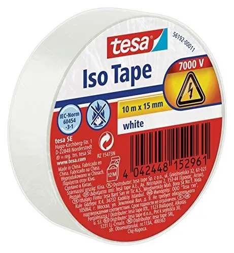 Produktbild: tesa Isolierband - Selbstklebendes Isolierband, hitzebeständig - Zum Isolieren, Reparieren und Bündeln - 10 m - Weiß