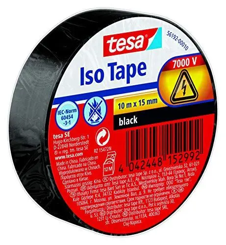 Produktbild: tesa Isolierband - Selbstklebendes Isolierband, hitzebeständig - Zum Isolieren, Reparieren und Bündeln - 1 x 10m - Schwarz