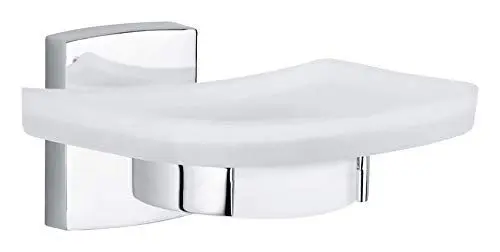 Produktbild: tesa KLAAM Seifenschale mit Wandhalterung, satiniertem Glas und verchromtem Edelstahl - zur Wandbefestigung ohne Bohren, inkl. Klebelösung - 132 mm x 60 mm x 120 mm