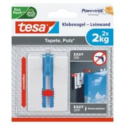 Produktbild: tesa Klebenagel Tapeten & Putz - höhenverstellbar - selbstklebender Nagel - ideal für Leinwand & Keilrahmen - Halteleistung 2kg/Nagel - spurlos ablösbar