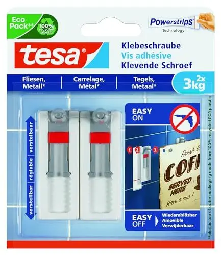 Produktbild: tesa Klebeschraube für Fliesen und Metall (verstellbar, 3 kg)