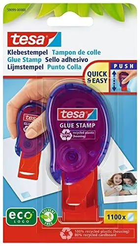 Produktbild: tesa Klebestempel ecoLogo - Klebelösung zum schnellen Verkleben von Papier, Pappe und Fotos - 1.100 doppelseitige Klebepads - Umweltfreundliche Verpackung