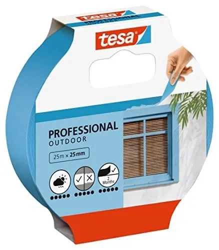 Produktbild: tesa Malerband AUSSEN – Dünnes Abdeckband für extrem präzises Abkleben bei Malerarbeiten im Outdoor-Bereich, UV- und wetterbeständig – 25 m x 25 mm